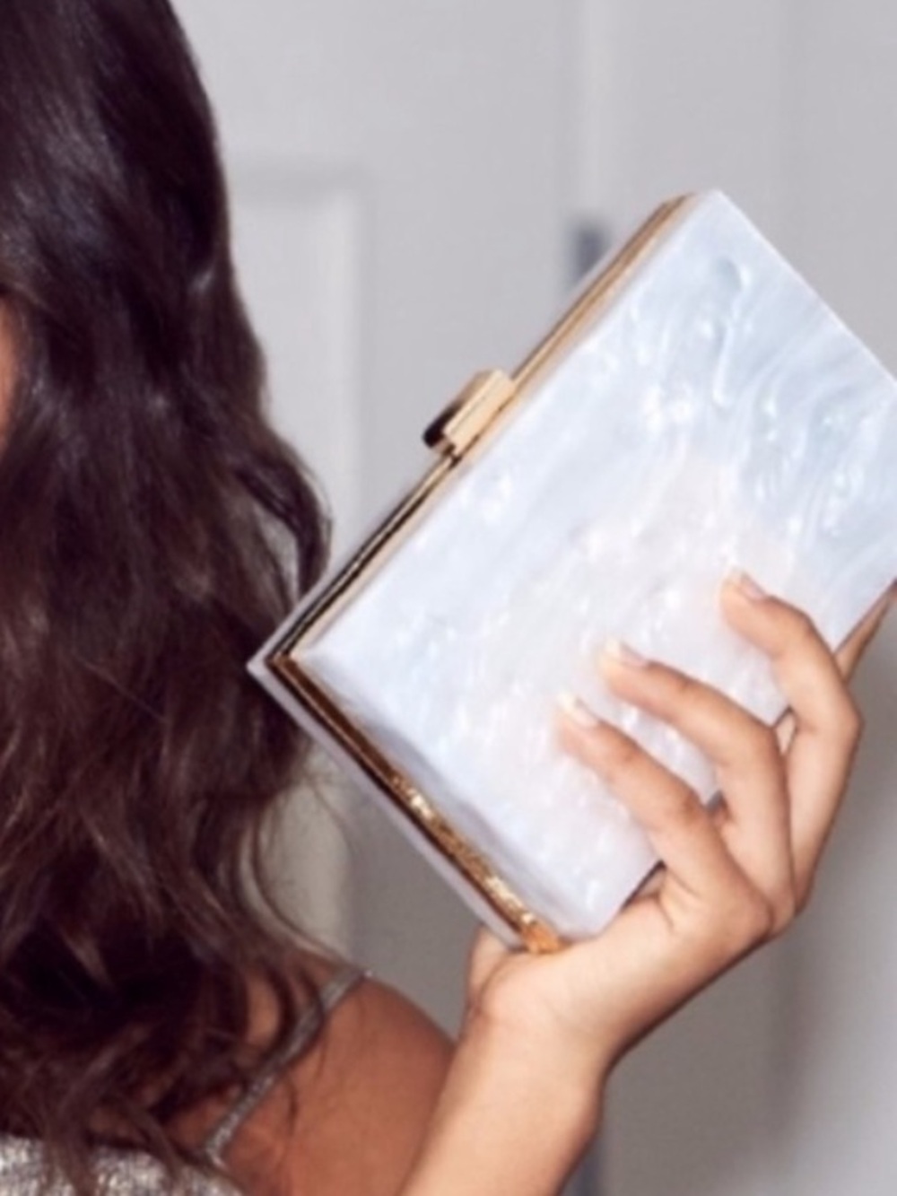 Rachel Zoe BOS Acrylic Pearl Box Bag / Clutch in White